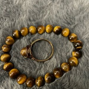 Tiger’s Eye Stretch Bracelet and Matching Hand Crafted Ring